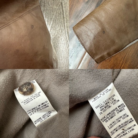 HELMUT LANG Willowed Felt Wool Coat with Leather Sleeve in Flax - Picture 11 of 15